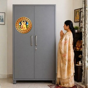 Gautama Buddha Fridge Magnet Wooden | Glossy Sublimation Print | 4x4 Inch | Strong Magnet Back | Decorative Magnet for Fridge, Almirah & Temple Decor (F23724)