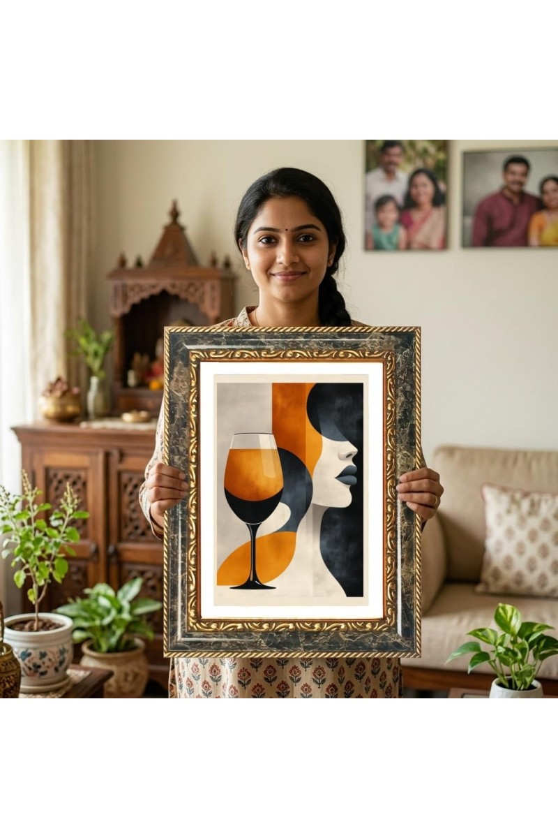 Woman And Mosaic Cup Decorative Photo Frame With White Mount | Premium Wall & Tabletop Picture Frame | Home, Office & Temple Decoration | 8x12 Inch (Pack Of 1) (F32484)