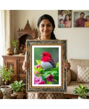 Red Bird Decorative Photo Frame With White Mount | Premium Wall & Tabletop Picture Frame | Home, Office & Temple Decoration | 10x14 Inch (Pack Of 1) (F31452)