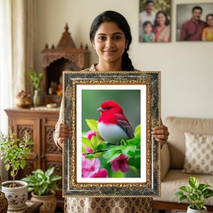 Red Bird Decorative Photo Frame With White Mount | Premium Wall & Tabletop Picture Frame | Home, Office & Temple Decoration | 8x12 Inch (Pack Of 1) (F31452)