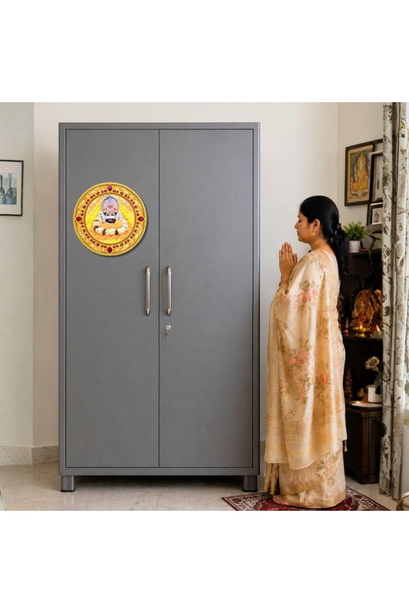 Khatu Shyam Ji Fridge Magnet Wooden | Glossy Sublimation Print | 4x4 Inch | Strong Magnet Back | Decorative Magnet for Fridge, Almirah & Temple Decor (F23752)