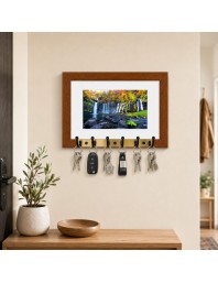 Decorative Wooden Photo Frame Key Hanger With Nature Picture, 12 X 8 Inch Wall Key Holder, 10 X 6 Inch Glossy Photo Frame, 6 Metal Hooks, Home Entrance Decor, Made In India (F38933)