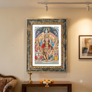 (Durga Parivar) And Lord Shiva Decorative Photo Frame With White Mount | Premium Wall & Tabletop Picture Frame | Home, Office & Temple Decoration | 8x12 Inch (Pack Of 1) (F31221)