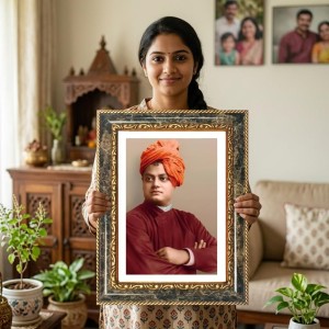 Swami Vivekananda Decorative Photo Frame With White Mount | Premium Wall & Tabletop Picture Frame | Home, Office & Temple Decoration | 8x12 Inch (Pack Of 1) (F33098)