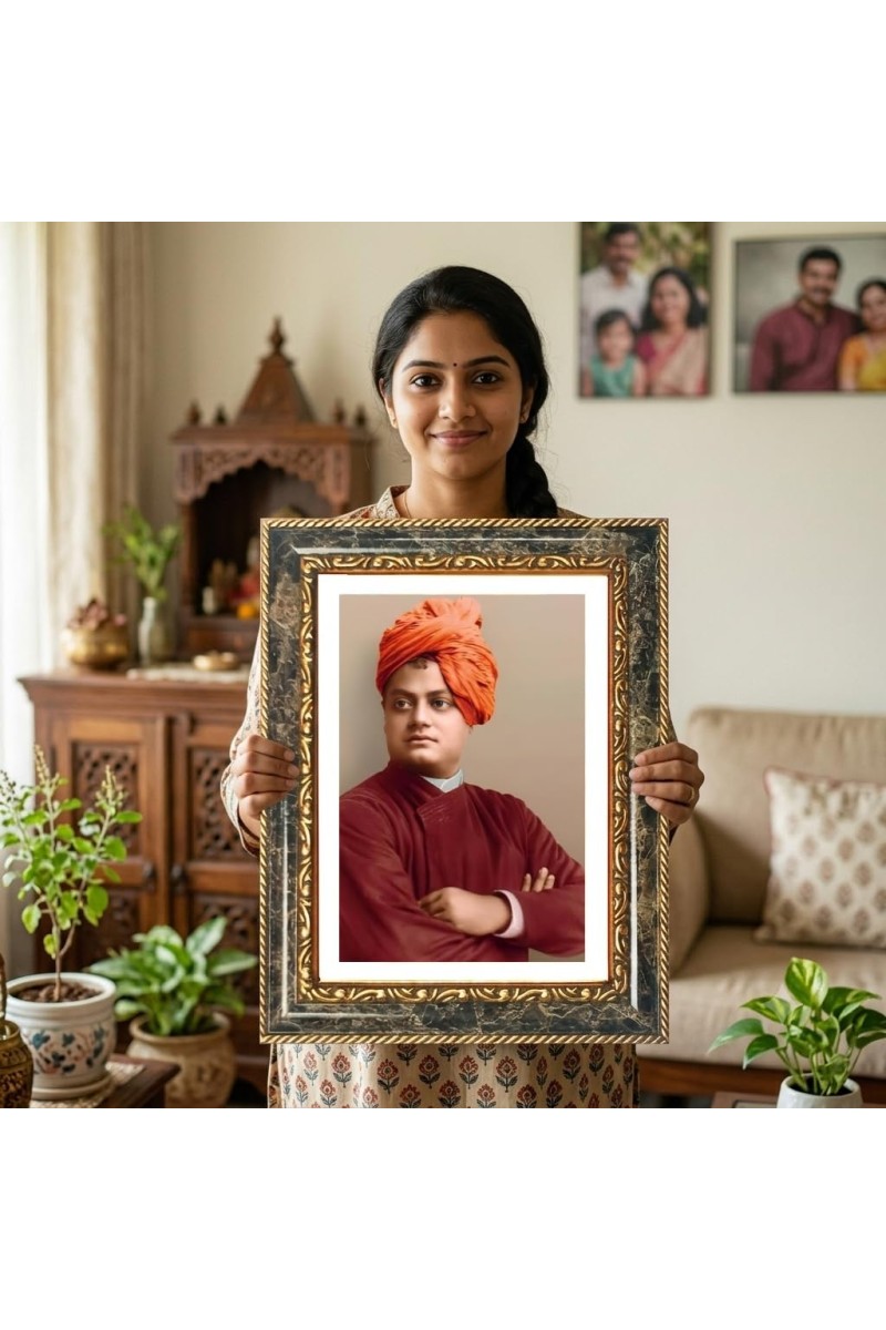 Swami Vivekananda Decorative Photo Frame With White Mount | Premium Wall & Tabletop Picture Frame | Home, Office & Temple Decoration | 8x12 Inch (Pack Of 1) (F33098)