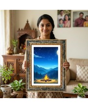 Moonlit Campsite Decorative Photo Frame With White Mount | Premium Wall & Tabletop Picture Frame | Home, Office & Temple Decoration | 10x14 Inch (Pack Of 1) (F33027)