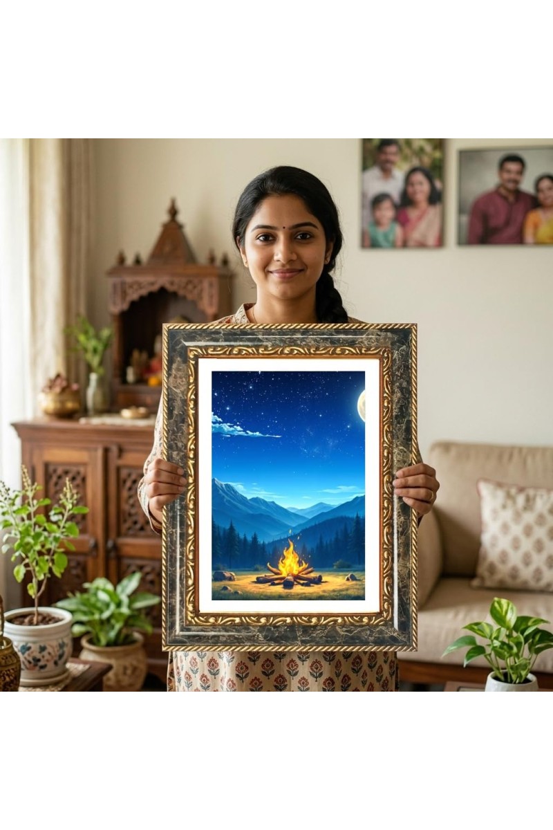Moonlit Campsite Decorative Photo Frame With White Mount | Premium Wall & Tabletop Picture Frame | Home, Office & Temple Decoration | 8x12 Inch (Pack Of 1) (F33027)
