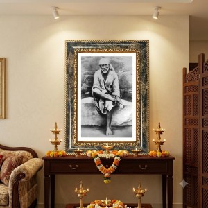 Sai Baba Decorative Photo Frame With White Mount | Premium Wall & Tabletop Picture Frame | Home, Office & Temple Decoration | 8x12 Inch (Pack Of 1) (F32505)