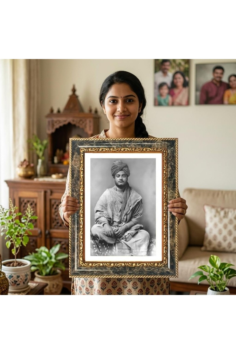 Swami Vivekananda Decorative Photo Frame With White Mount | Premium Wall & Tabletop Picture Frame | Home, Office & Temple Decoration | 8x12 Inch (Pack Of 1) (F32559)