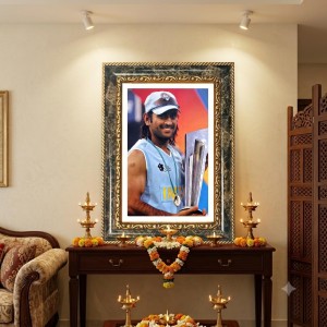 MS Dhoni Decorative Photo Frame With White Mount | Premium Wall & Tabletop Picture Frame | Home, Office & Temple Decoration | 10x14 Inch (Pack Of 1) (F31512)