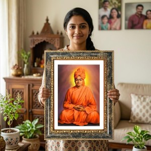 Swami Vivekananda Decorative Photo Frame With White Mount | Premium Wall & Tabletop Picture Frame | Home, Office & Temple Decoration | 8x12 Inch (Pack Of 1) (F31229)