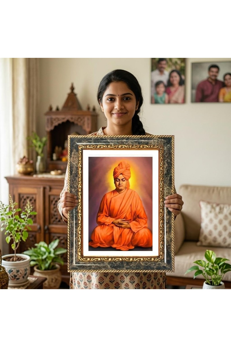Swami Vivekananda Decorative Photo Frame With White Mount | Premium Wall & Tabletop Picture Frame | Home, Office & Temple Decoration | 8x12 Inch (Pack Of 1) (F31229)
