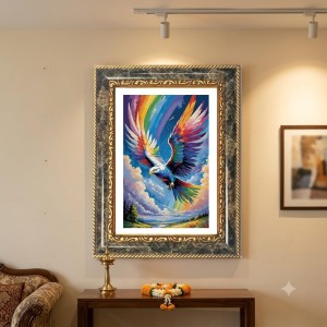 Rainbow Eagle Design Decorative Photo Frame With White Mount | Premium Wall & Tabletop Picture Frame | Home, Office & Temple Decoration | 10x14 Inch (Pack Of 1) (F32574)