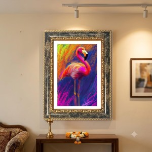 Flamingo Canvas Painting Decorative Photo Frame With White Mount | Premium Wall & Tabletop Picture Frame | Home, Office & Temple Decoration | 10x14 Inch (Pack Of 1) (F31617)