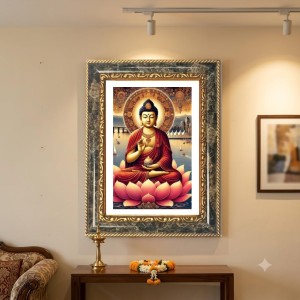 Buddha Decorative Photo Frame With White Mount | Premium Wall & Tabletop Picture Frame | Home, Office & Temple Decoration | 10x14 Inch (Pack Of 1) (F32691)