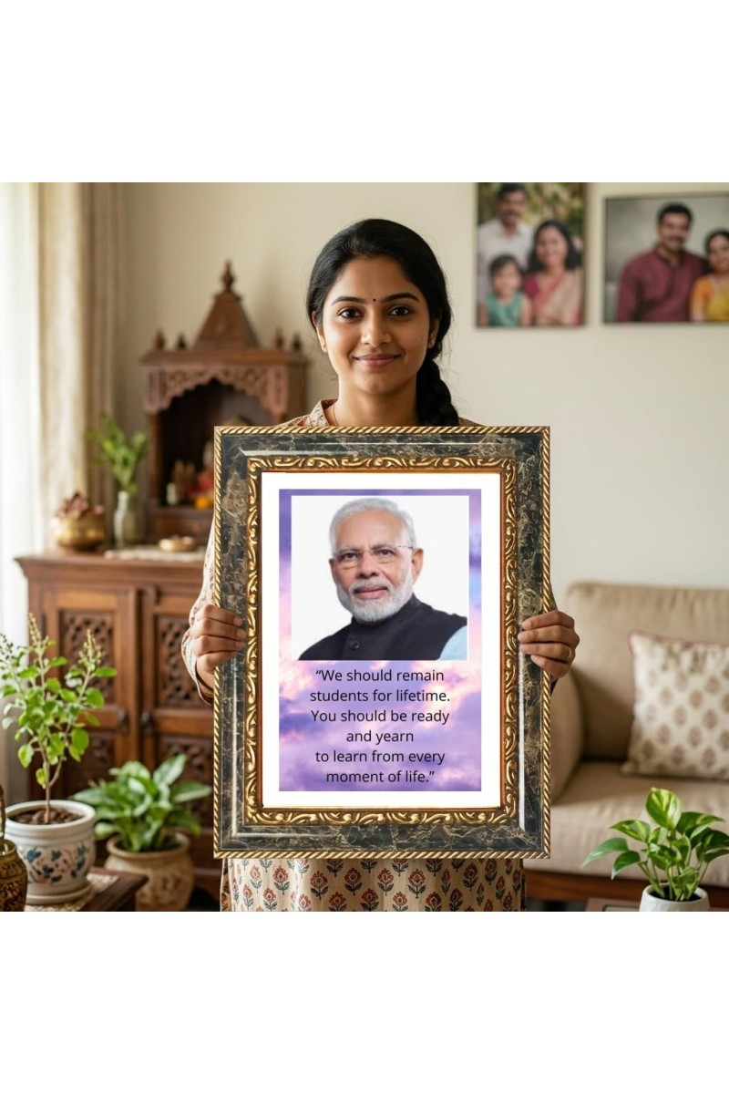 Narendra Modi Decorative Photo Frame With White Mount | Premium Wall & Tabletop Picture Frame | Home, Office & Temple Decoration | 8x12 Inch (Pack Of 1) (F31539)