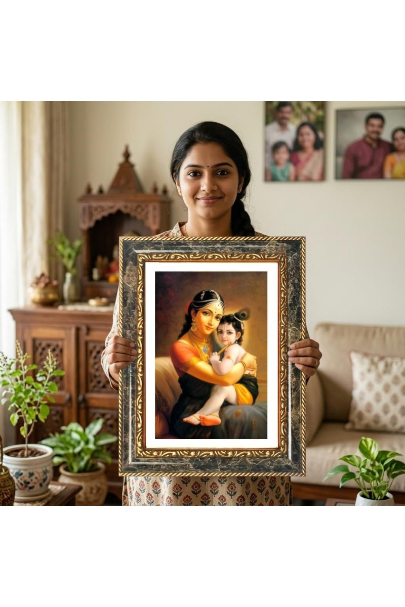 Yashoda Krishna Decorative Photo Frame With White Mount | Premium Wall & Tabletop Picture Frame | Home, Office & Temple Decoration | 10x14 Inch (Pack Of 1) (F33105)