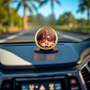 Car Dashboard/Table Top A. C. Bhaktivedanta Swami Prabhupada Metal Golden Photo Stand 2x2 Inches, Compact & Stylish Spiritual Display For Car, Home & Office (Pack Of 1) (F24859)