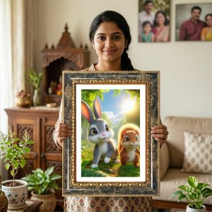 Vibrant Jungle Animal Scene. Decorative Photo Frame With White Mount | Premium Wall & Tabletop Picture Frame | Home, Office & Temple Decoration | 12x16 Inch (Pack Of 1) (F32686)