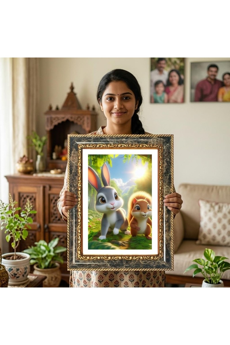 Vibrant Jungle Animal Scene. Decorative Photo Frame With White Mount | Premium Wall & Tabletop Picture Frame | Home, Office & Temple Decoration | 12x16 Inch (Pack Of 1) (F32686)