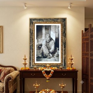 Sai Baba Decorative Photo Frame With White Mount | Premium Wall & Tabletop Picture Frame | Home, Office & Temple Decoration | 8x12 Inch (Pack Of 1) (F33081)