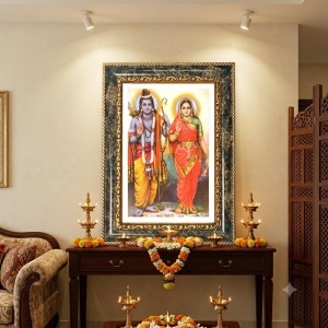 Rama And Sita Decorative Photo Frame With White Mount | Premium Wall & Tabletop Picture Frame | Home, Office & Temple Decoration | 8x12 Inch (Pack Of 1) (F33101)