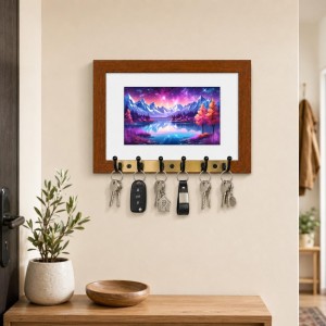Decorative Wooden Photo Frame Key Hanger With Nature Picture, 12 X 8 Inch Wall Key Holder, 10 X 6 Inch Glossy Photo Frame, 6 Metal Hooks, Home Entrance Decor, Made In India (F38910) Decorative Wooden Photo Frame Key Hanger With Nature Picture, 12 X 8 Inch Wall Key Holder, 10 X 6 Inch Glossy Photo Frame, 6 Metal Hooks, Home Entrance Decor, Made In India (F38910)