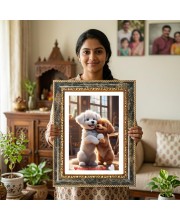 Two Puppies Decorative Photo Frame With White Mount | Premium Wall & Tabletop Picture Frame | Home, Office & Temple Decoration | 10x14 Inch (Pack Of 1) (F32592)