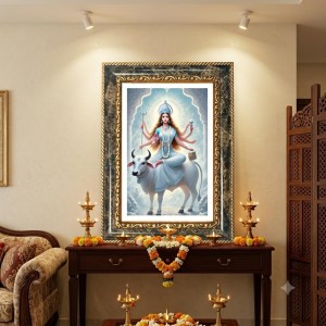 Mother Sri Sarada Goddess Decorative Photo Frame With White Mount | Premium Wall & Tabletop Picture Frame | Home, Office & Temple Decoration | 12x16 Inch (Pack Of 1) (F33163)