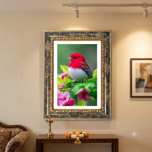 Red Bird Decorative Photo Frame With White Mount | Premium Wall & Tabletop Picture Frame | Home, Office & Temple Decoration | 8x12 Inch (Pack Of 1) (F31452)