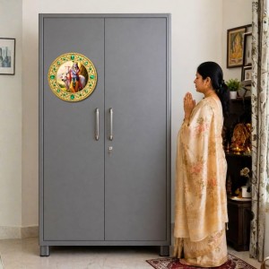 Lord Krishna Fridge Magnet Wooden | Glossy Sublimation Print | 4x4 Inch | Strong Magnet Back | Decorative Magnet for Fridge, Almirah & Temple Decor (F23777)