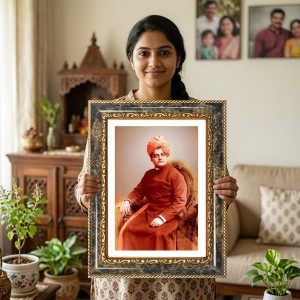 Swami Vivekananda Decorative Photo Frame With White Mount | Premium Wall & Tabletop Picture Frame | Home, Office & Temple Decoration | 8x12 Inch (Pack Of 1) (F33154)