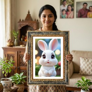Rabbit Decorative Photo Frame With White Mount | Premium Wall & Tabletop Picture Frame | Home, Office & Temple Decoration | 8x12 Inch (Pack Of 1) (F31284)