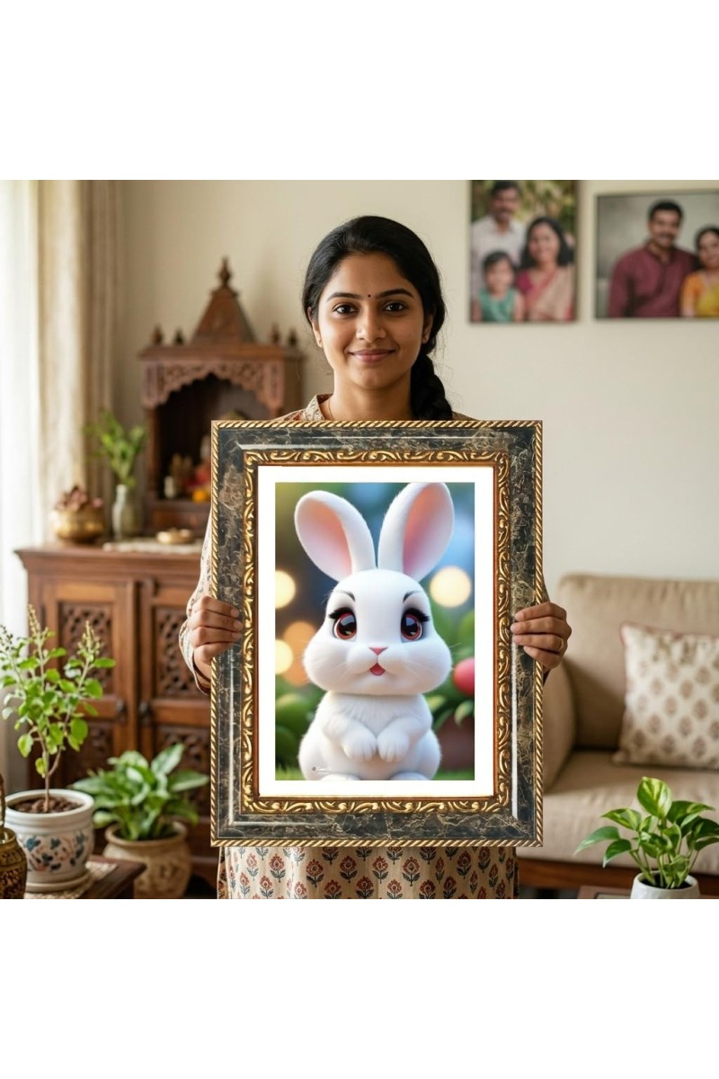 Rabbit Decorative Photo Frame With White Mount | Premium Wall & Tabletop Picture Frame | Home, Office & Temple Decoration | 8x12 Inch (Pack Of 1) (F31284)