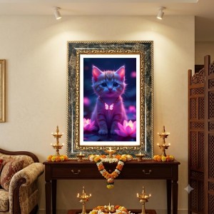 Neon Cat And Butterfly Decorative Photo Frame With White Mount | Premium Wall & Tabletop Picture Frame | Home, Office & Temple Decoration | 8x12 Inch (Pack Of 1) (F31514) Neon Cat And Butterfly Decorative Photo Frame With White Mount | Premium Wall & Tabletop Picture Frame | Home, Office & Temple Decoration | 8x12 Inch (Pack Of 1) (F31514)