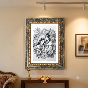 Radhaa And Krishna Decorative Photo Frame With White Mount | Premium Wall & Tabletop Picture Frame | Home, Office & Temple Decoration | 10x14 Inch (Pack Of 1) (F33181)
