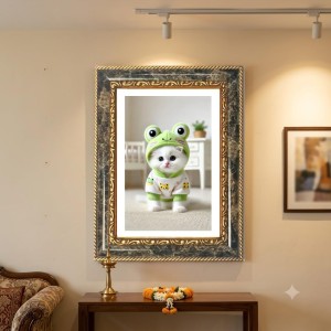 White Kitten Decorative Photo Frame With White Mount | Premium Wall & Tabletop Picture Frame | Home, Office & Temple Decoration | 10x14 Inch (Pack Of 1) (F32647)