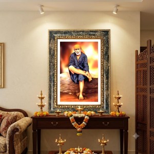 Sai Baba Decorative Photo Frame With White Mount | Premium Wall & Tabletop Picture Frame | Home, Office & Temple Decoration | 8x12 Inch (Pack Of 1) (F31269)