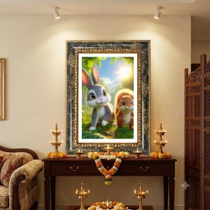 Vibrant Jungle Animal Scene. Decorative Photo Frame With White Mount | Premium Wall & Tabletop Picture Frame | Home, Office & Temple Decoration | 12x16 Inch (Pack Of 1) (F32686)
