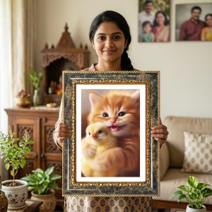Kitten Cuddling A Chick Decorative Photo Frame With White Mount | Premium Wall & Tabletop Picture Frame | Home, Office & Temple Decoration | 8x12 Inch (Pack Of 1) (F32608) Kitten Cuddling A Chick Decorative Photo Frame With White Mount | Premium Wall & Tabletop Picture Frame | Home, Office & Temple Decoration | 8x12 Inch (Pack Of 1) (F32608)
