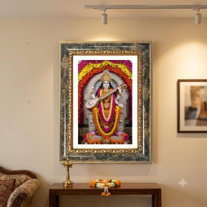 Goddess Saraswati Decorative Photo Frame With White Mount | Premium Wall & Tabletop Picture Frame | Home, Office & Temple Decoration | 8x12 Inch (Pack Of 1) (F31230)