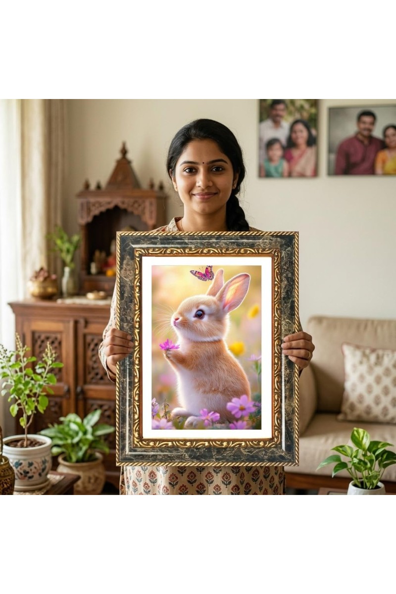 Rabbit Decorative Photo Frame With White Mount | Premium Wall & Tabletop Picture Frame | Home, Office & Temple Decoration | 8x12 Inch (Pack Of 1) (F31476)
