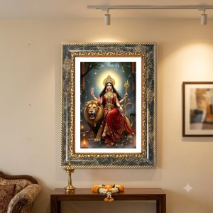 Goddess Durga Decorative Photo Frame With White Mount | Premium Wall & Tabletop Picture Frame | Home, Office & Temple Decoration | 8x12 Inch (Pack Of 1) (F31153)