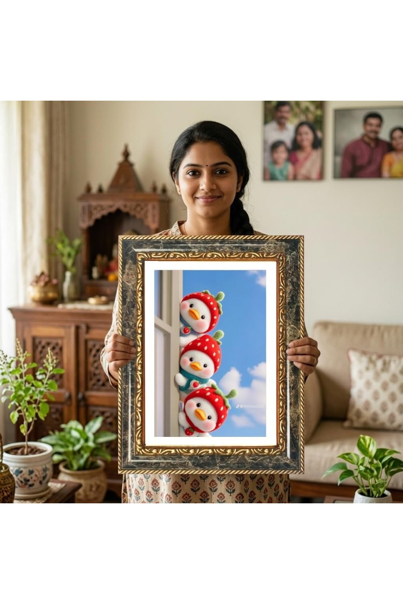 Snowmen Decorative Photo Frame With White Mount | Premium Wall & Tabletop Picture Frame | Home, Office & Temple Decoration | 10x14 Inch (Pack Of 1) (F32499)
