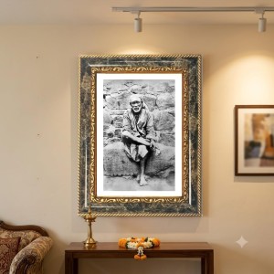 Sai Baba Decorative Photo Frame With White Mount | Premium Wall & Tabletop Picture Frame | Home, Office & Temple Decoration | 8x12 Inch (Pack Of 1) (F33082)