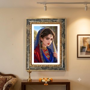 Woman In Traditional Indian Attire Decorative Photo Frame With White Mount | Premium Wall & Tabletop Picture Frame | Home, Office & Temple Decoration | 10x14 Inch (Pack Of 1) (F32602)