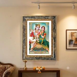 Radhaa Krishna Decorative Photo Frame With White Mount | Premium Wall & Tabletop Picture Frame | Home, Office & Temple Decoration | 10x14 Inch (Pack Of 1) (F33077)
