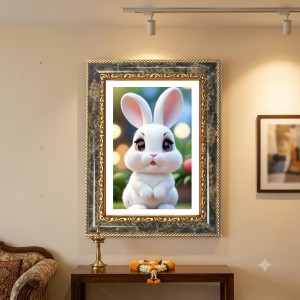 Rabbit Decorative Photo Frame With White Mount | Premium Wall & Tabletop Picture Frame | Home, Office & Temple Decoration | 8x12 Inch (Pack Of 1) (F31284)