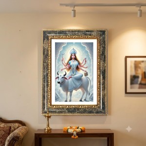 Mother Sri Sarada Goddess Decorative Photo Frame With White Mount | Premium Wall & Tabletop Picture Frame | Home, Office & Temple Decoration | 12x16 Inch (Pack Of 1) (F33163)