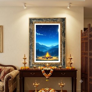 Moonlit Campsite Decorative Photo Frame With White Mount | Premium Wall & Tabletop Picture Frame | Home, Office & Temple Decoration | 8x12 Inch (Pack Of 1) (F33027)